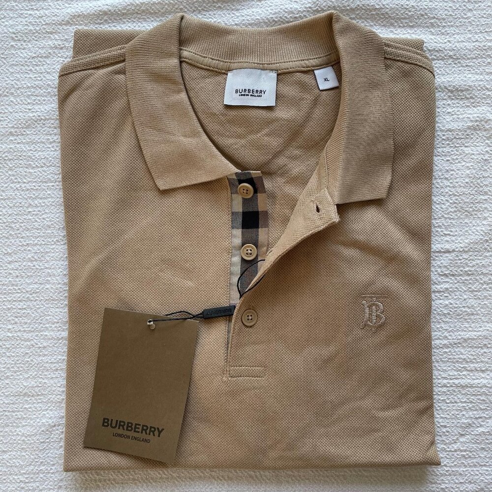 BURBERRY MEN'S BEIGE COTTON POLO SHIRT XLARGE